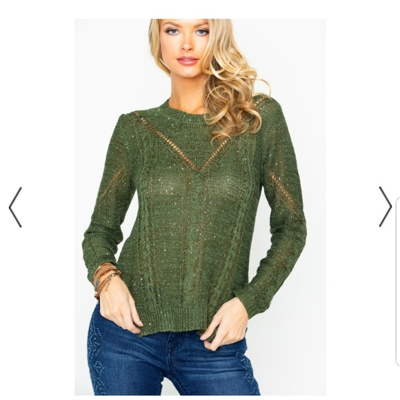 Rock & Roll Cowgirl Women's Sequin Neck Sweater - Picture 6 of 6